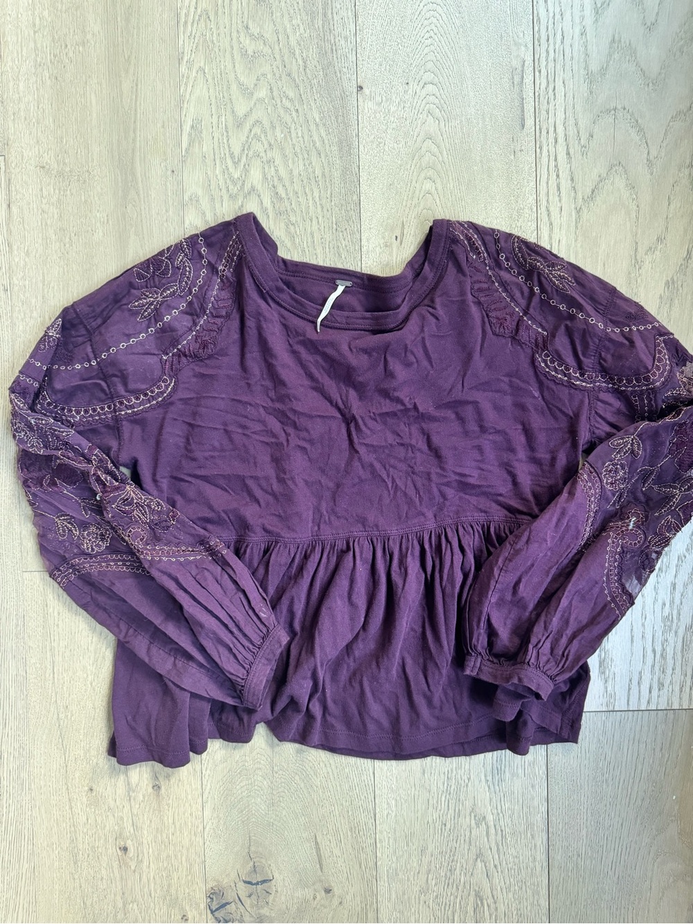 Free People Embroidered Peplum Long-Sleeve Top - Purple